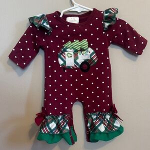 Honeydew USA Burgundy Polka Dot Holiday One-Piece with Plaid Camper
